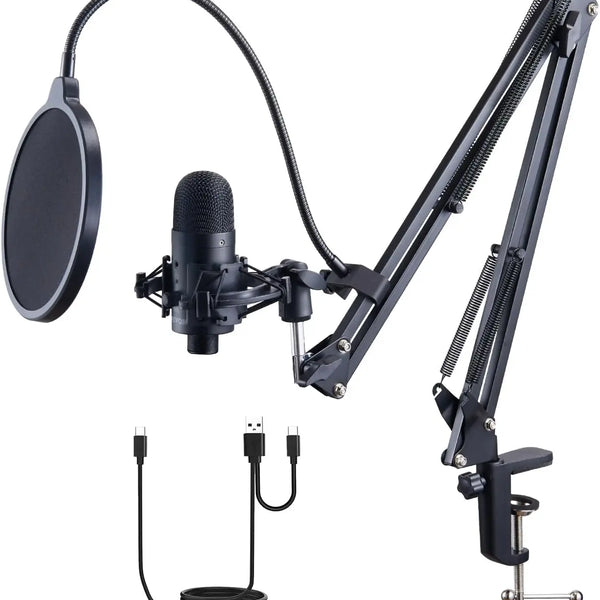 Professional USB Mic Set with Boom Arm & Pop Filter